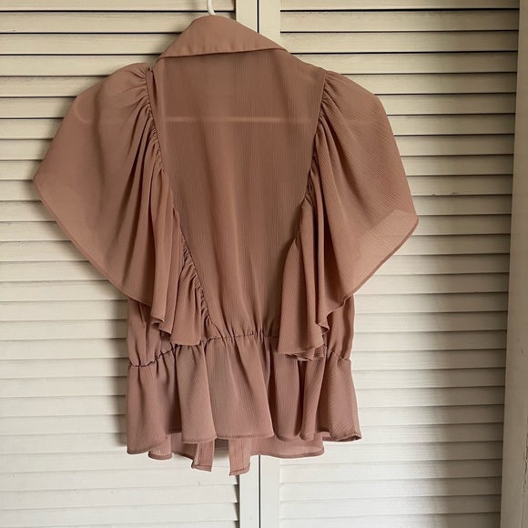 Zara pink short sleeve blouse with a black bow - Picture 5 of 7